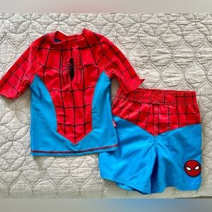 NEVER WORN- Disney Marvel Spiderman Rash Guard and Board Short
